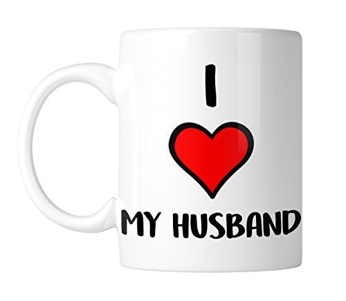 7885ad6c.jpg White mug with “I ❤ My Husband” with a big red heart, handle on the left