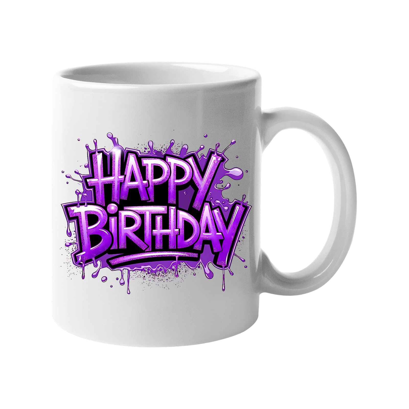 7fa01291.jpg White 11oz mug with purple graffiti-style “Happy Birthday” lettering