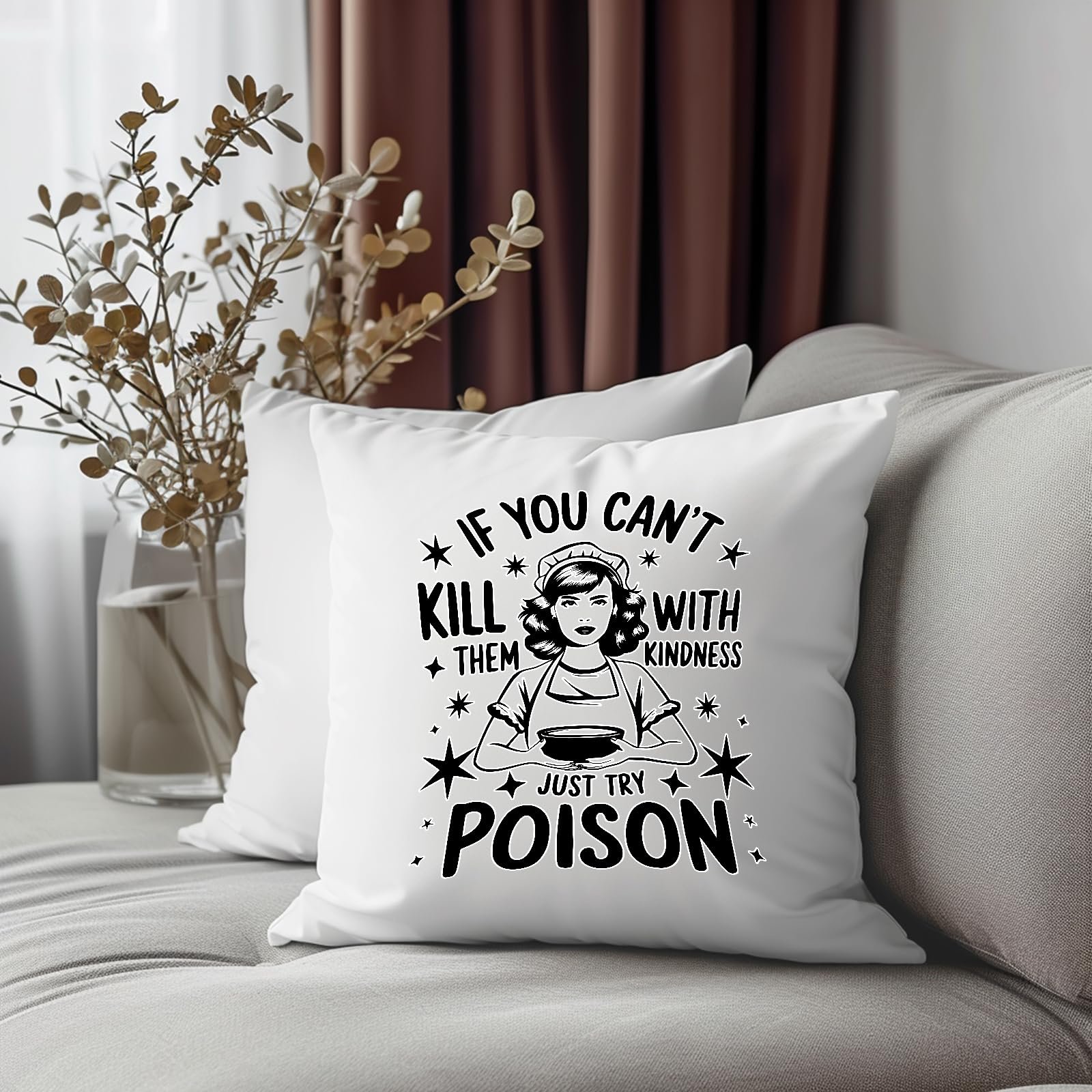 81xmwove tl.jpg Just Try Poison cushion on a grey sofa beside dried flowers