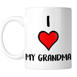 White mug with “I ❤ My Grandma” with a big red heart, handle on the left