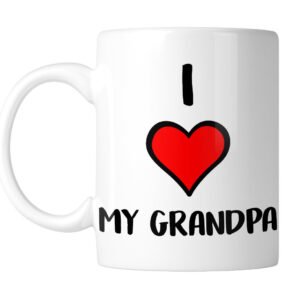 White mug with “I ❤ My Grandpa” with a big red heart, handle on the left