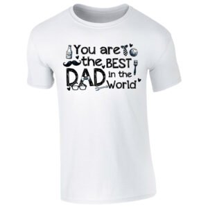 White men's T-shirt with “You Are the Best Dad in the World” with playful icons