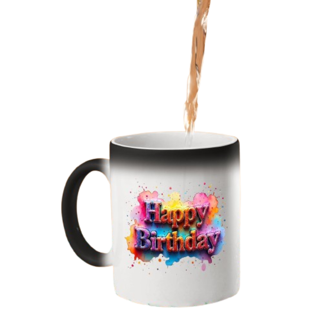 untitleddesign 12 c32c55d7 8d8a 4bf6 9cff a98b0ccb57df.png Hot drink poured into the colour changing mug as pastel rainbow “Happy Birthday” lettering appears