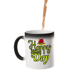 Hot drink poured into the colour changing mug as “Happy Father's Day” lettering with a red hat appears