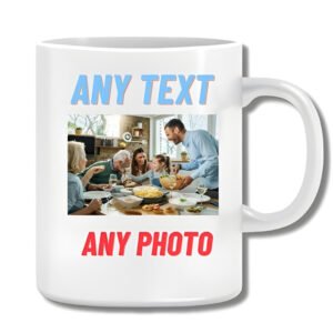 White mug showing where your text and photo are printed