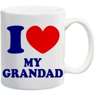 White mug printed “I ❤ MY GRANDAD” in navy with a red heart