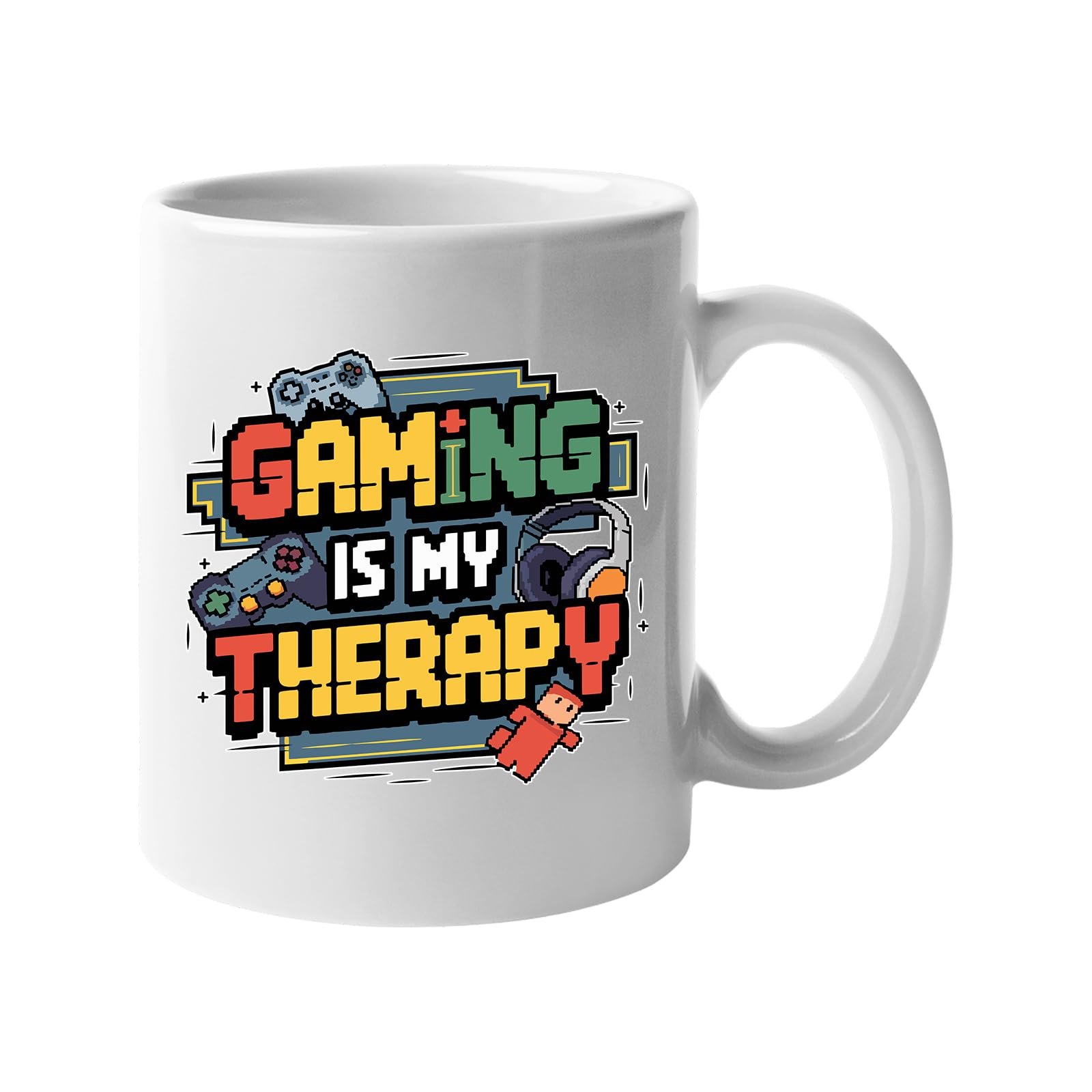 c37d7745.jpg White 11oz mug with colourful retro “Gaming Is My Therapy” lettering