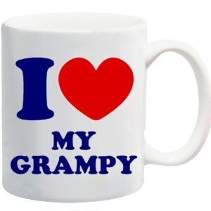 White mug printed “I ❤ MY GRAMPY” in navy with a red heart