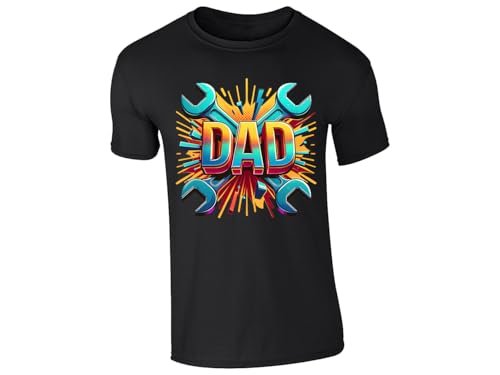 d7e38f65 66e3cba0 6240 4b7d b575 de5f5592a3f2.jpg Royal blue men's T-shirt with bold “DAD” lettering with crossed spanners and a colourful burst