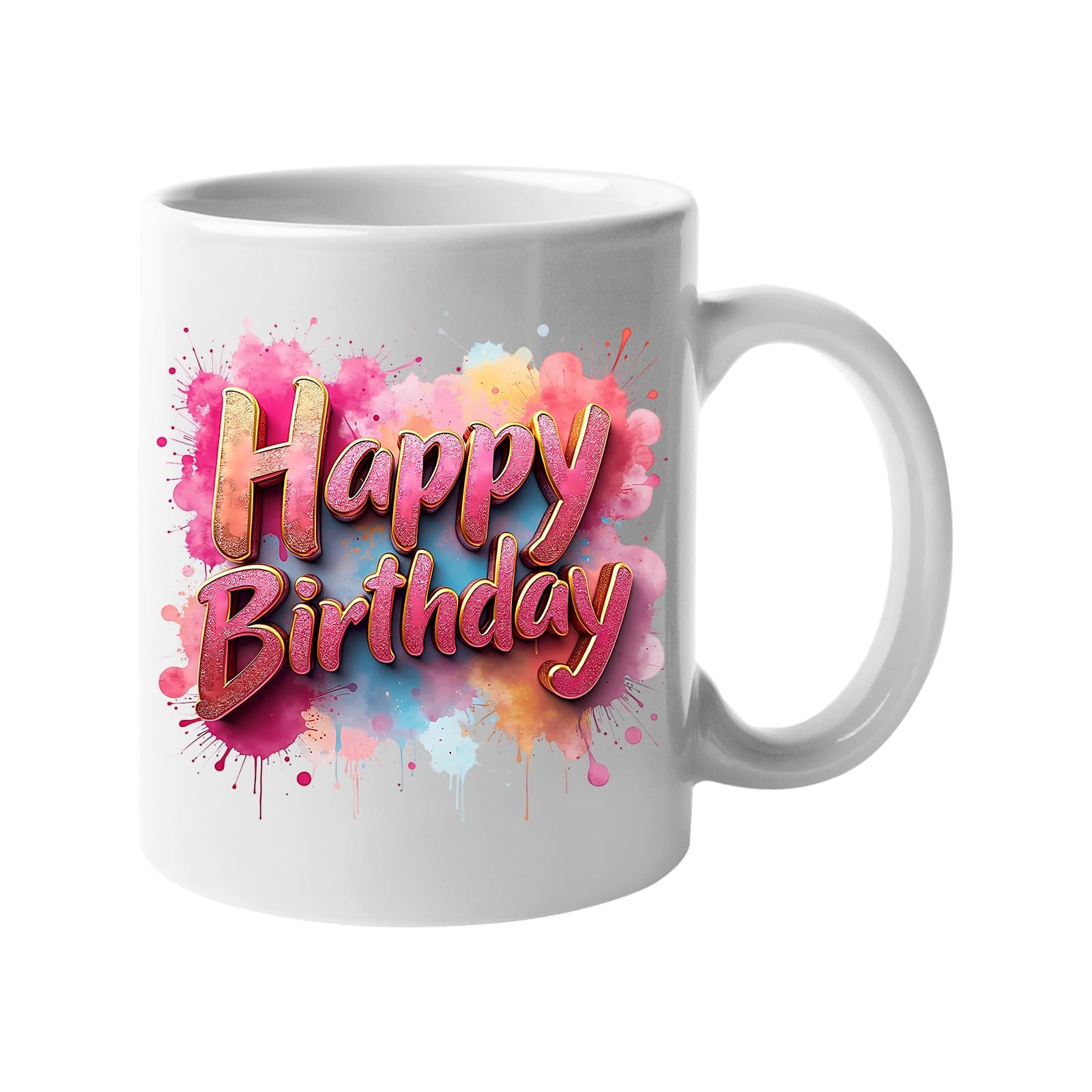 d8aff497.jpg White 11oz mug with pink and red splash-script “Happy Birthday” lettering