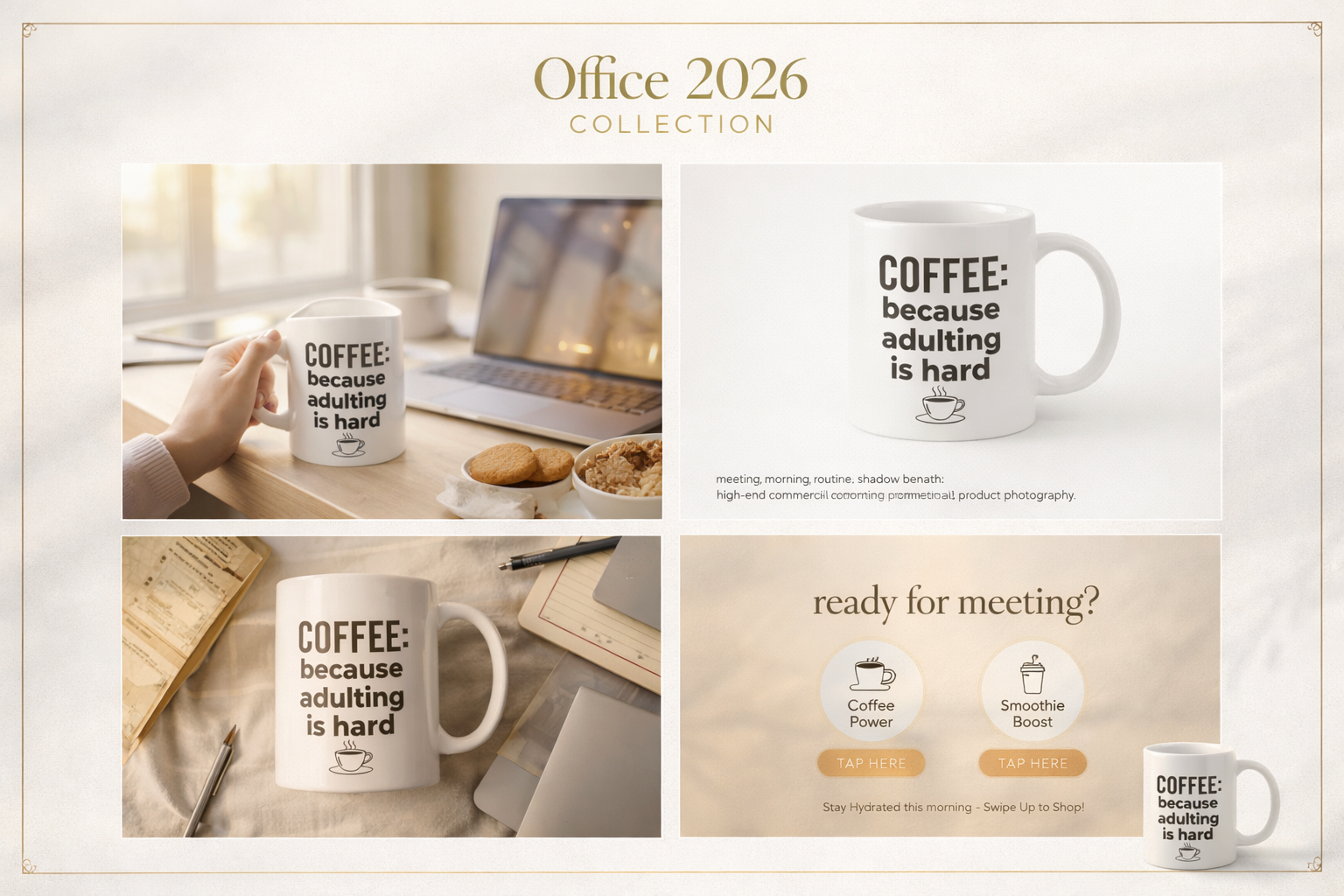 rn image picker lib temp a059ba3c 6198 4f71 9c1c 8e754310f448.png Coffee: Because Adulting Is Hard Mug shown in a home and office collage