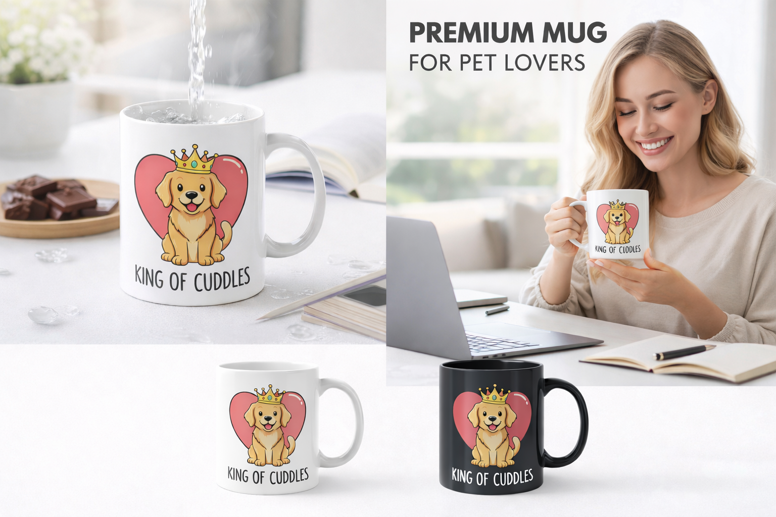 rn image picker lib temp ea385853 77d9 4e8f b319 56c0d0cc4ecd.png King of Cuddles Mug shown with a woman at a desk