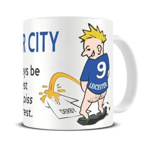 wee on the rival's shirt | football fan rivalry mugs | great funny gift for a football supporter present coffee tea mug cup (leicester v derby county) we13
